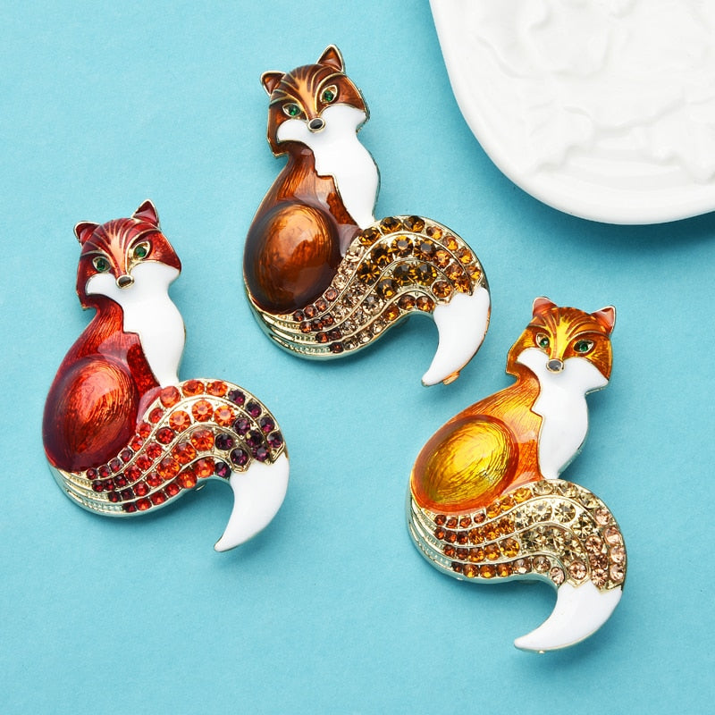 Wuli&baby Rhinestone Enamel Fox Brooches For Women Animal Party Causal Brooch Pins Gifts