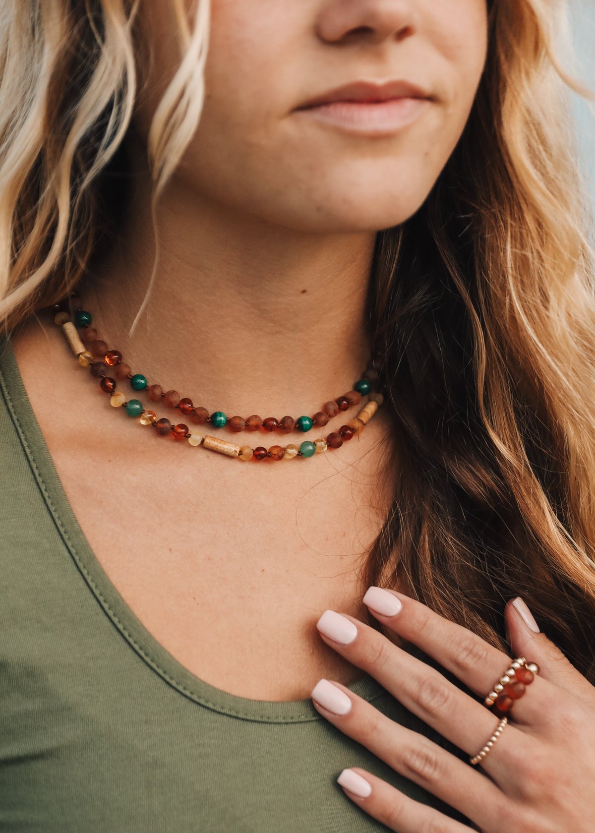 Baltic Sea Amber + Aventurine + Striped Agate || Necklace