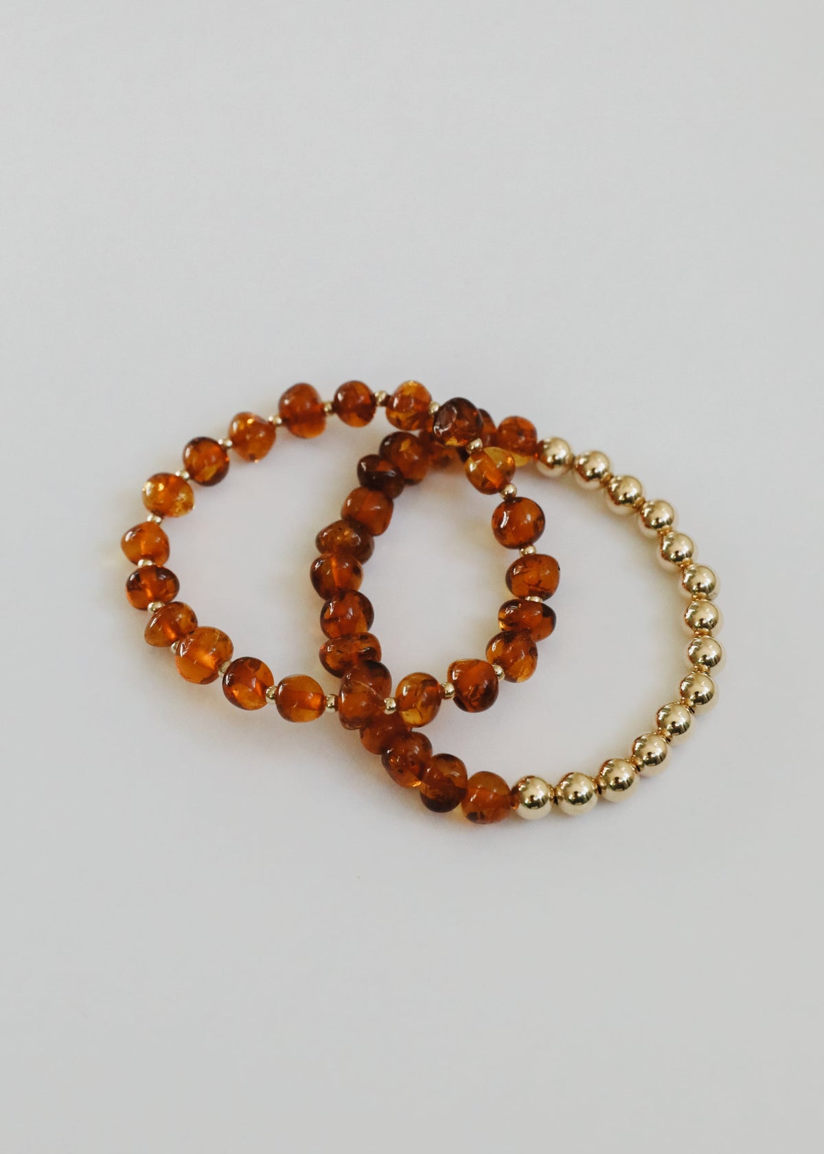 Baltic Sea Amber : 14k Gold Filled Beaded Sun + Moon || Adult Bracelets