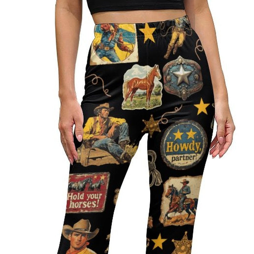 Baha Ranch Vintage Cowboy Collage Western Flare Pants
