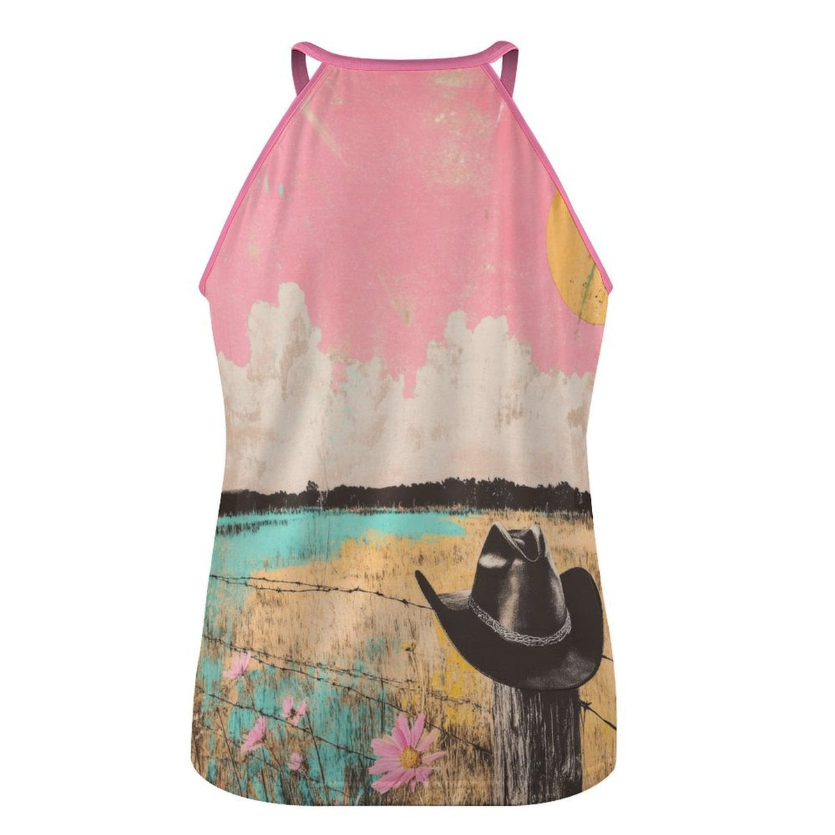Baha Ranch Cowgirl on the Moon Retro Pop Western Tank Top