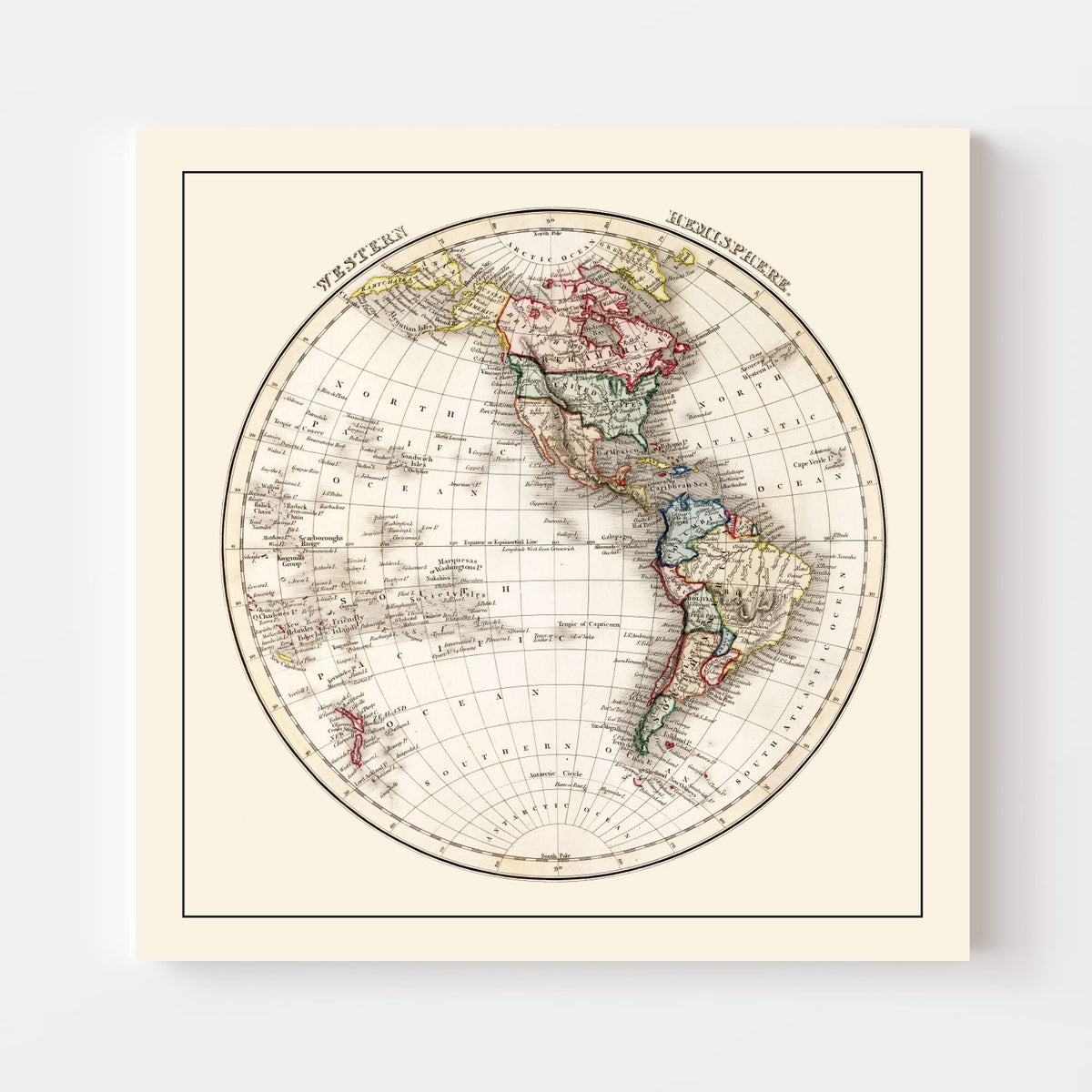 Vintage Western Hemisphere Map 1832