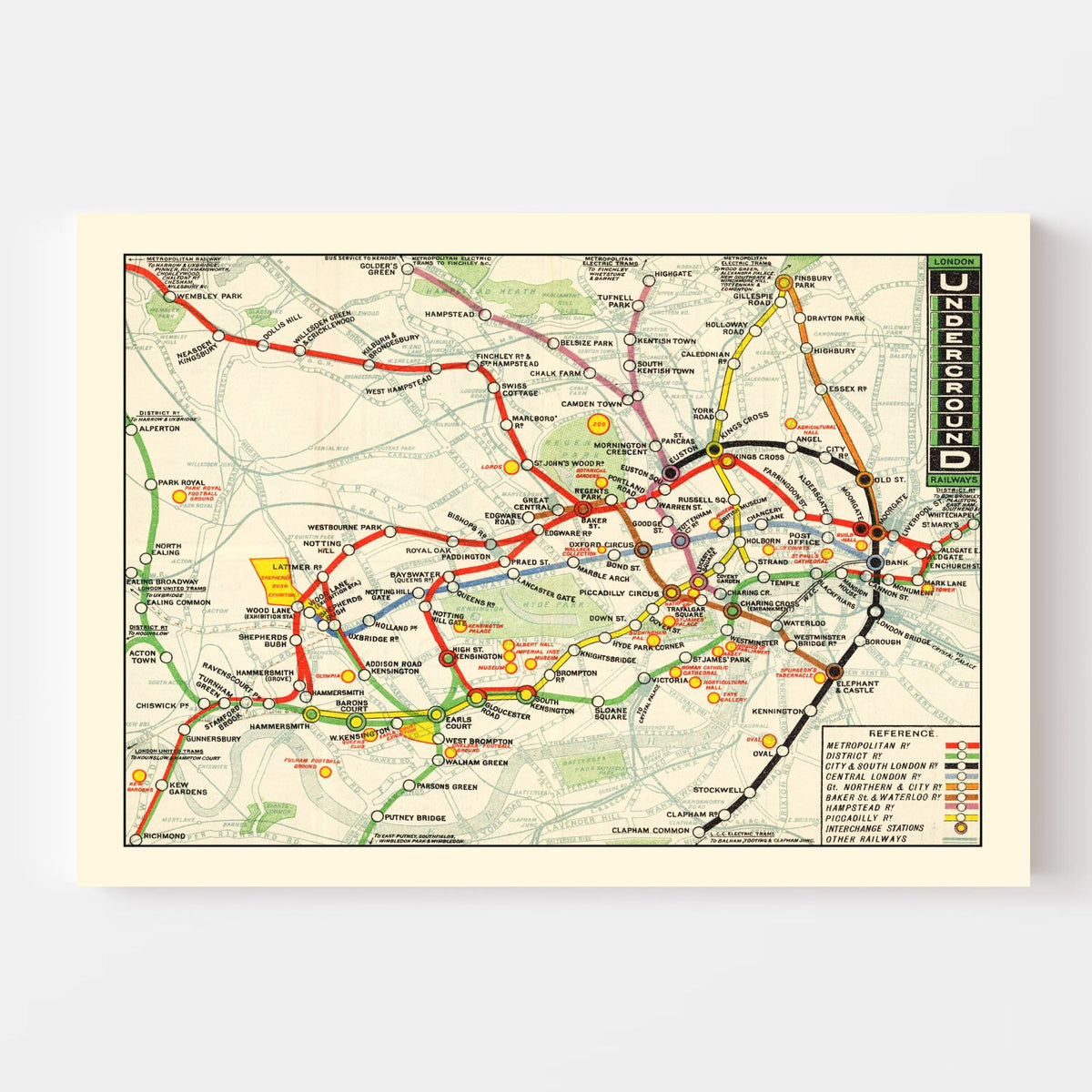 Vintage Map of the Underground Railways of London 1912