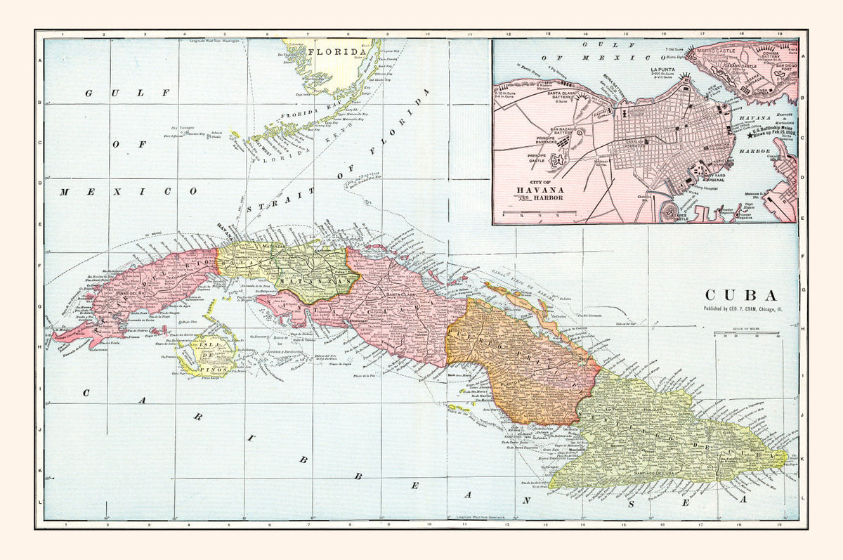 Vintage Map of Cuba 1901