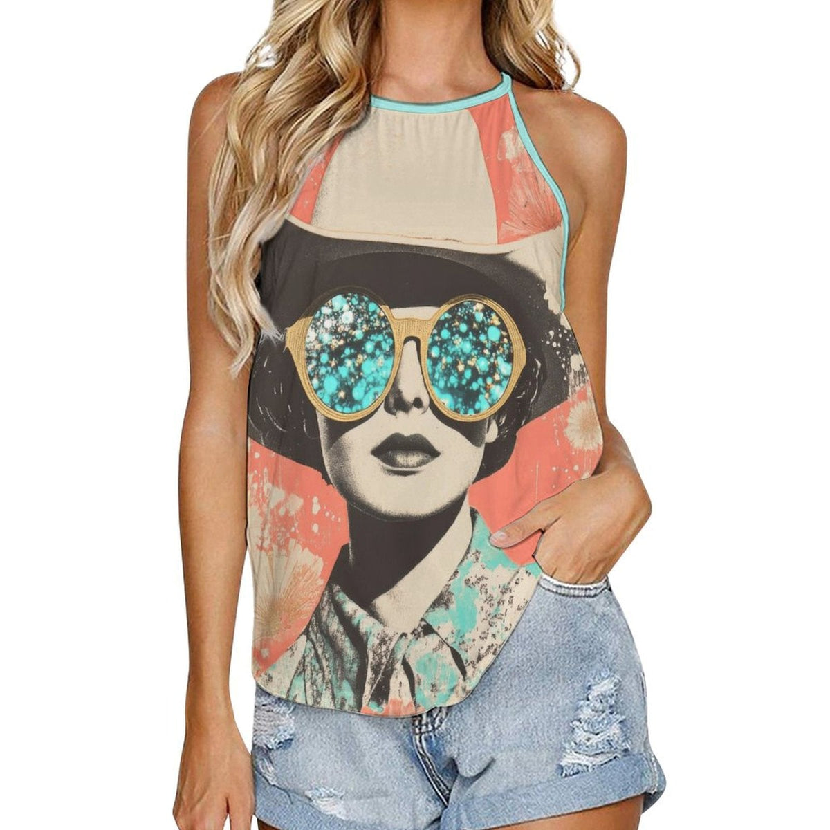 Baha Ranch Turquoise Cowgirl Retro Pop Western Tank Top