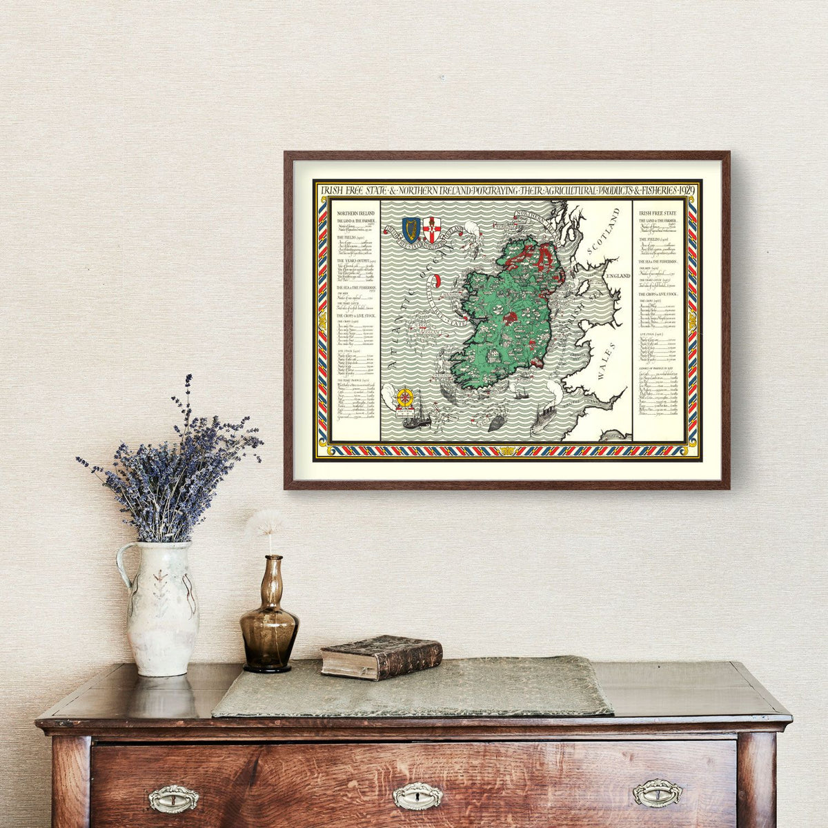 Vintage Agriculture & Fisheries Map of Ireland 1929