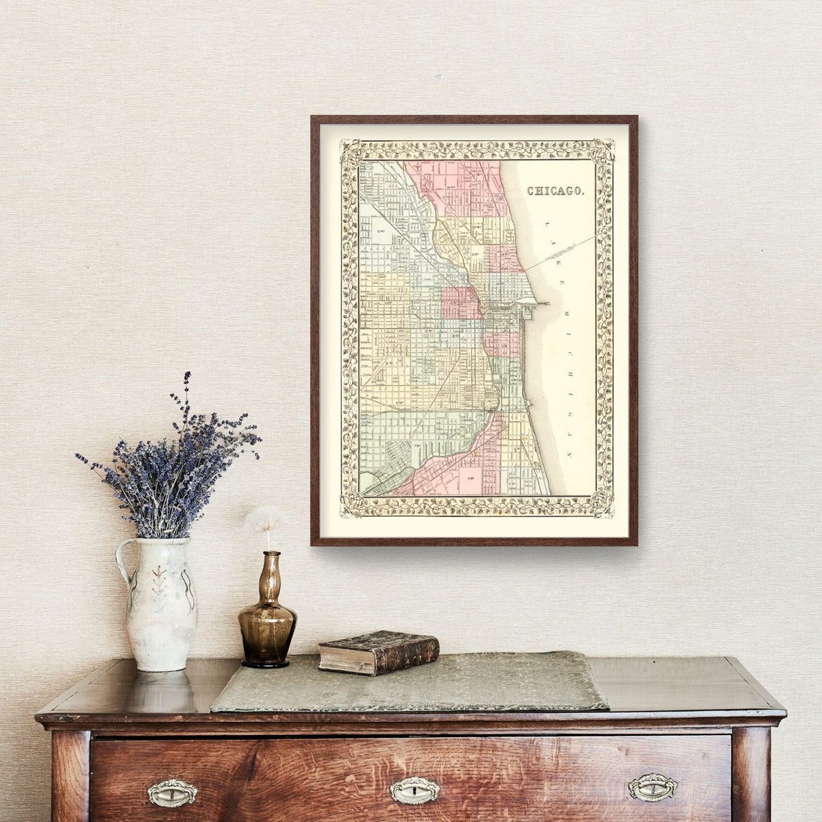 Vintage Map of Chicago, Illinois 1870