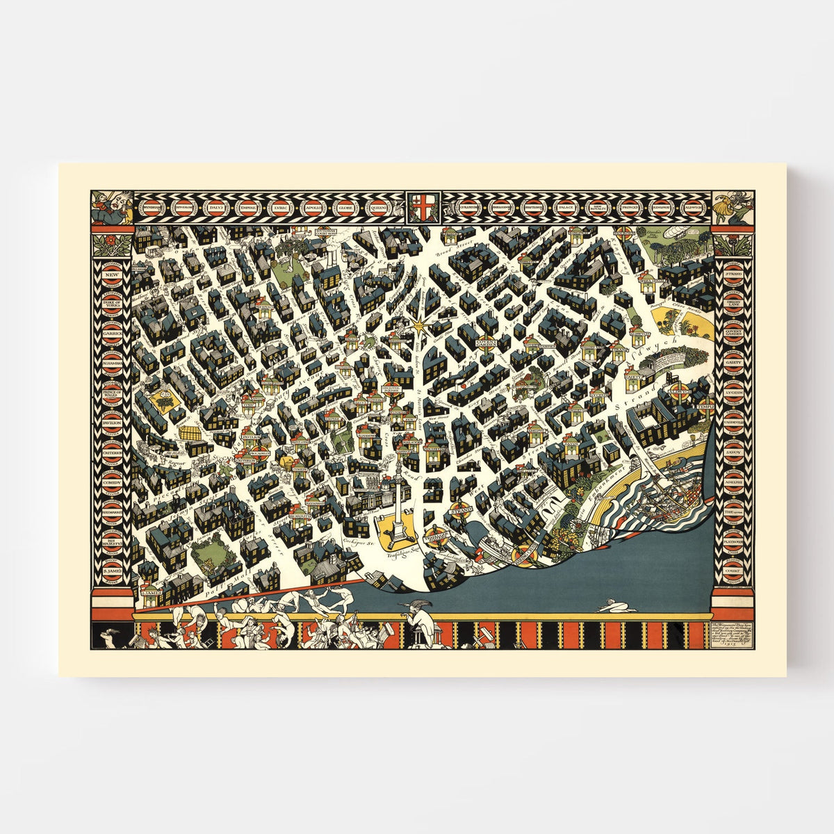 Vintage Map of London Theater District, England 1915