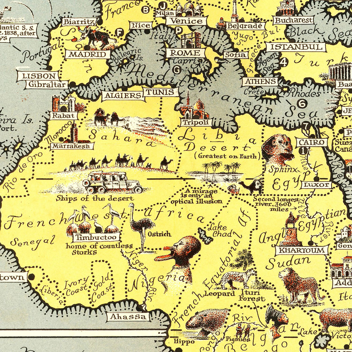 Vintage Pictorial World Map 1939