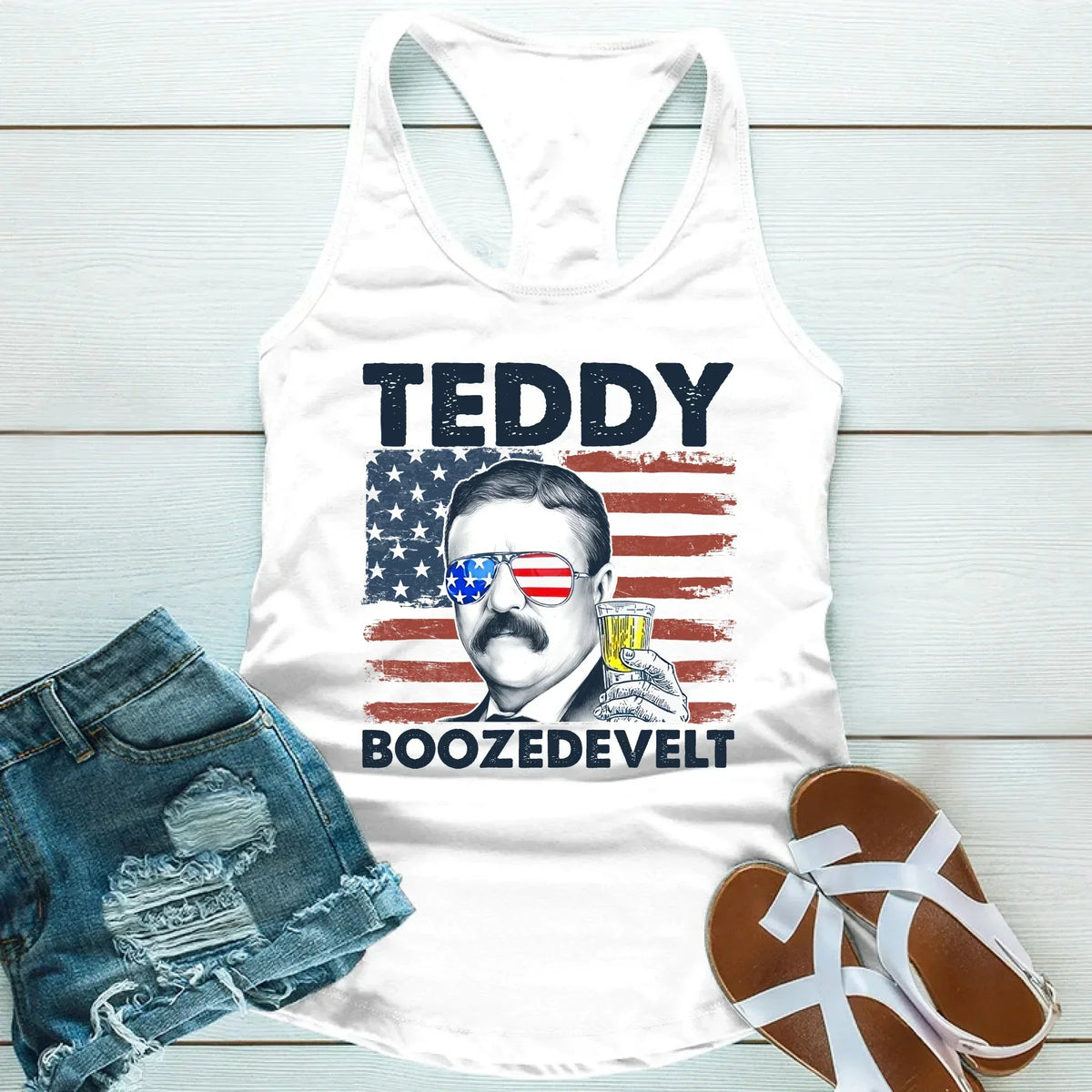 Teddy Boozedevelt Unisex Tank Top – Funny Patriotic Party Tee
