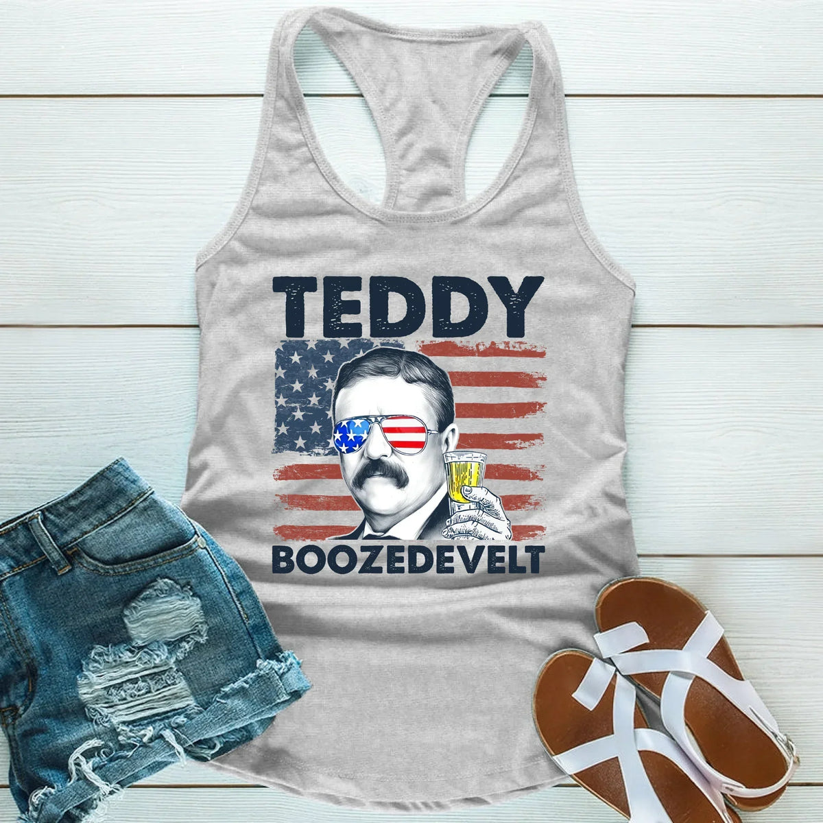 Teddy Boozedevelt Unisex Tank Top – Funny Patriotic Party Tee
