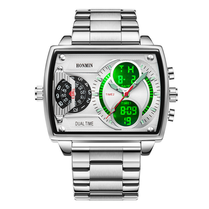 Three-Time-Zone Dual-Display Luminous Water-Resistant Sports Mens Watch