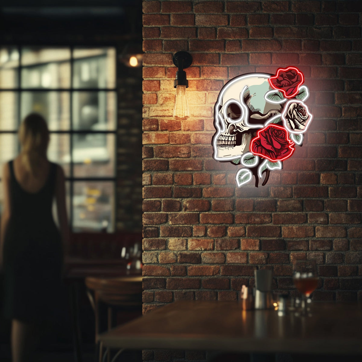 UV Printed Skull Blooms Neon Wall Art- LV0030