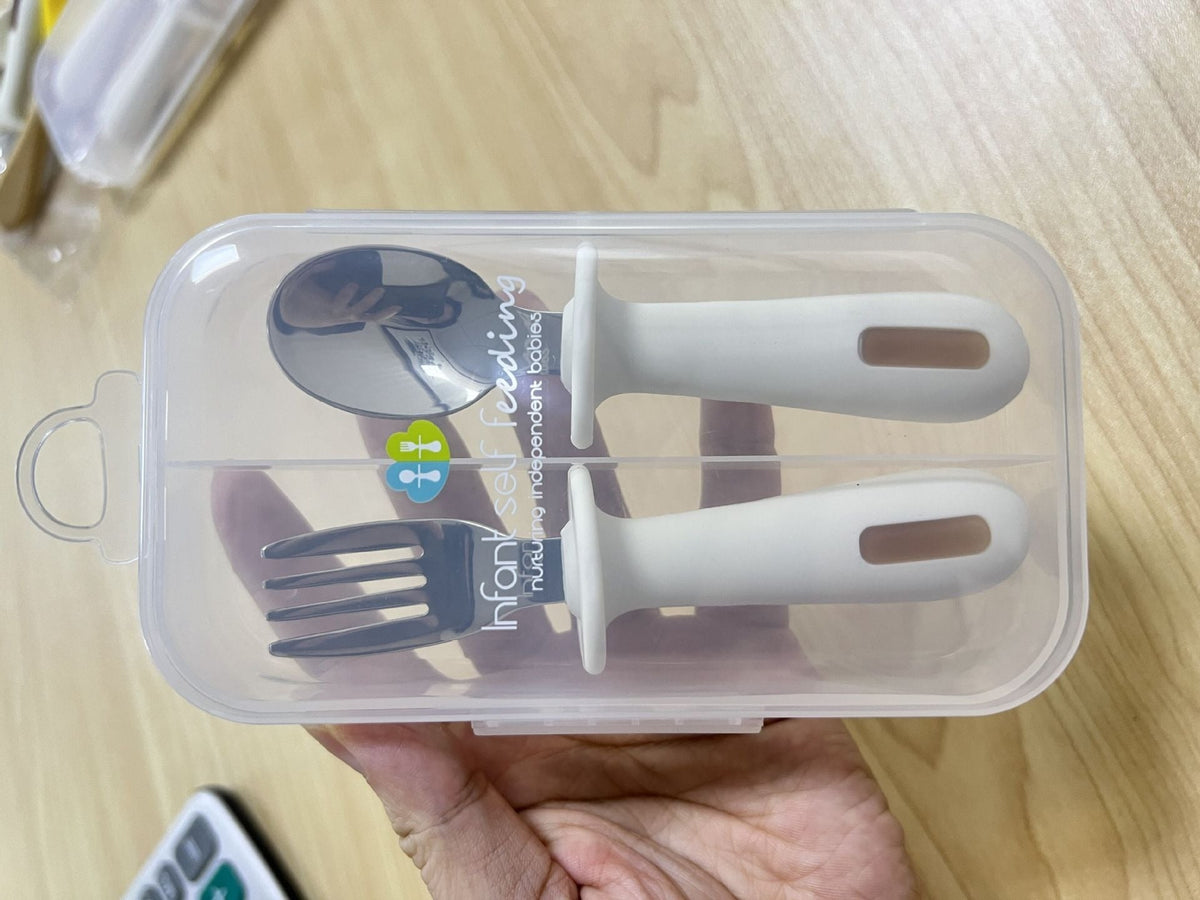 Adjustable color PPSU silicone fork and spoon set, children's stainless steel spoon and fork, baby training supplementary food tableware set of 2 pieces