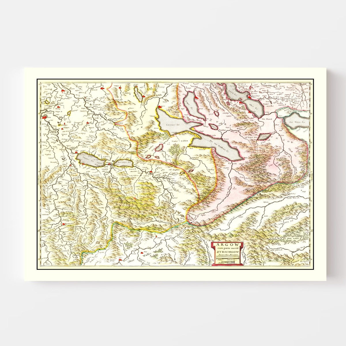 Vintage Map of Aargau & Zurich Switzerland 1665