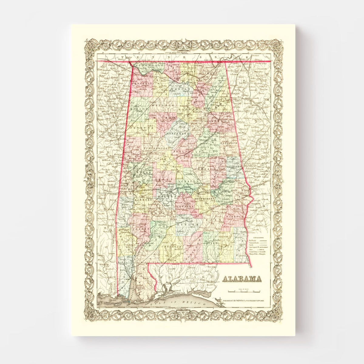 Vintage Map of Alabama 1855