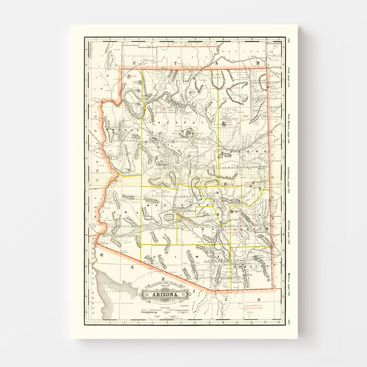 Vintage Arizona Railroad Map 1886