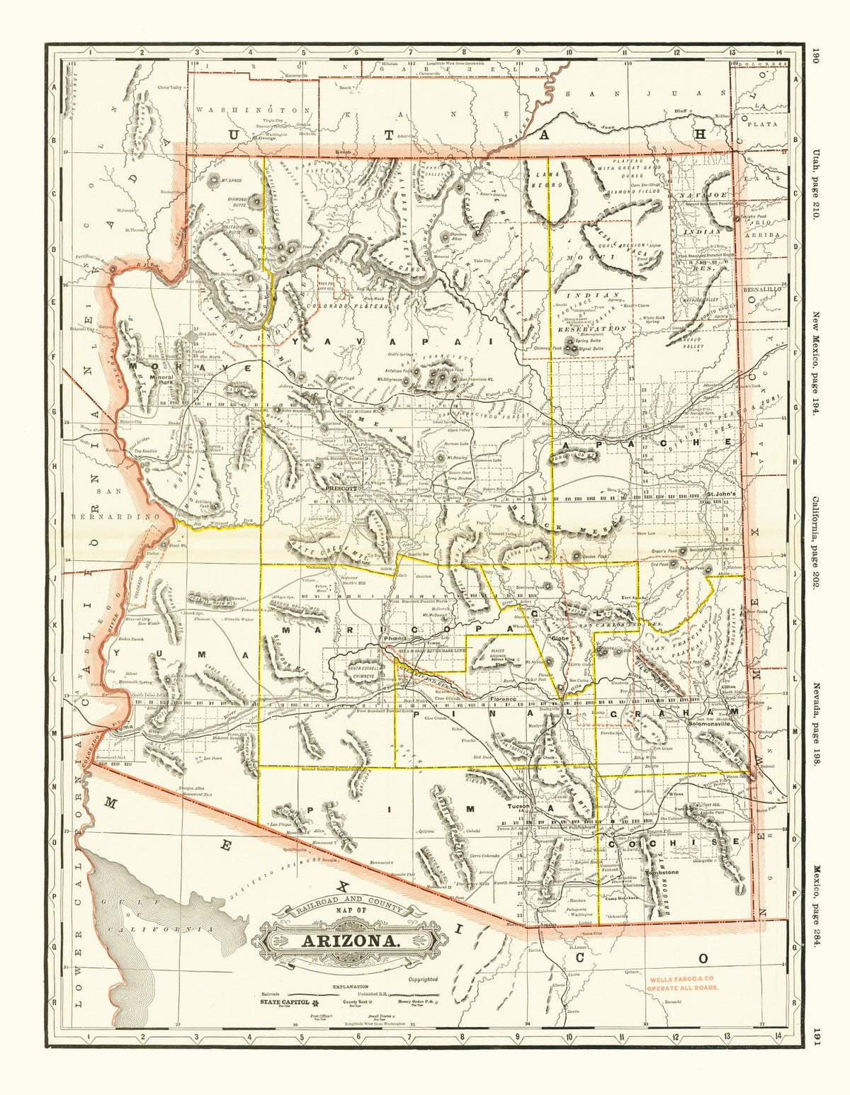 Vintage Arizona Railroad Map 1886