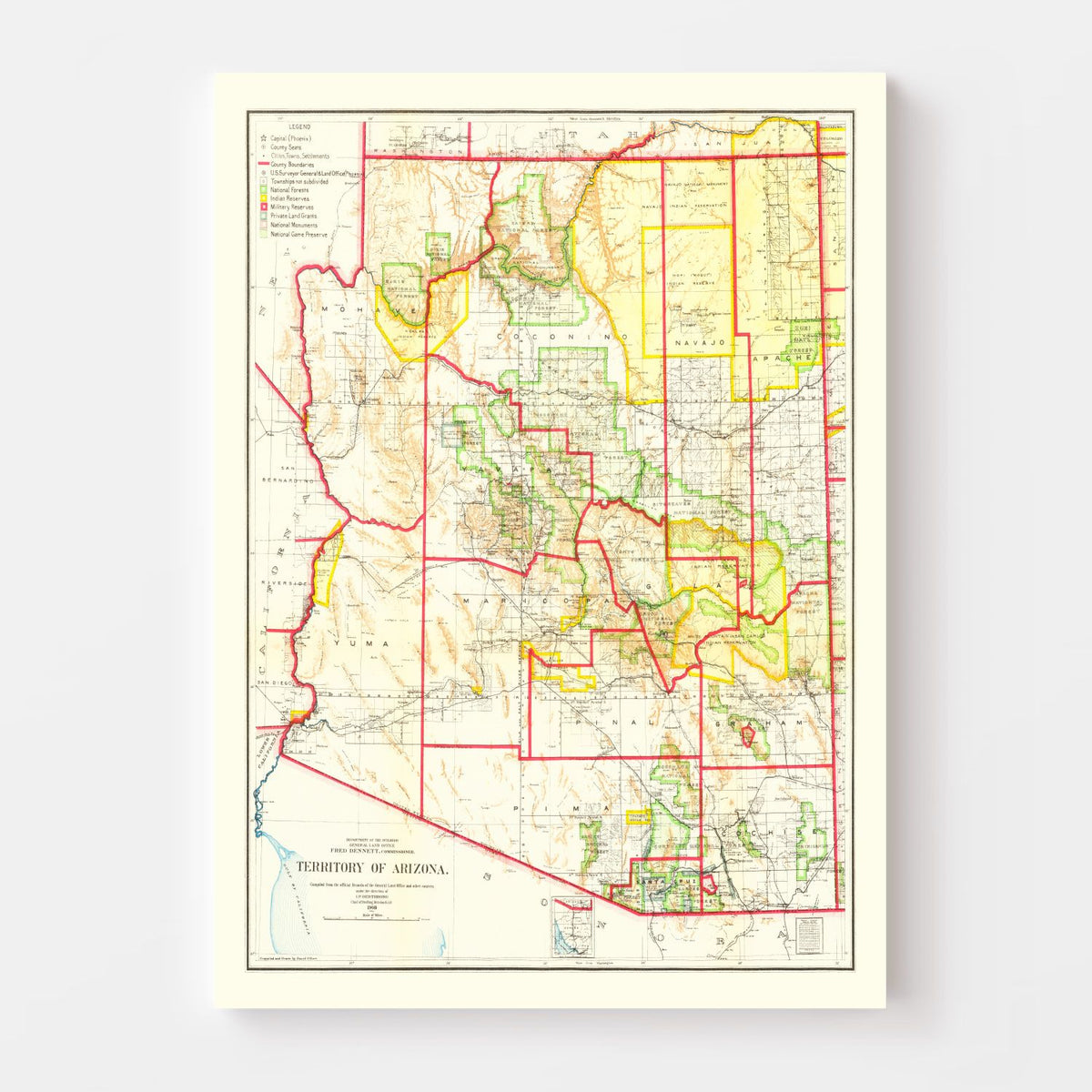 Vintage Map of Arizona 1909