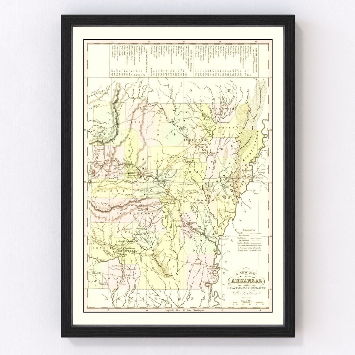 Vintage Map of Arkansas 1836