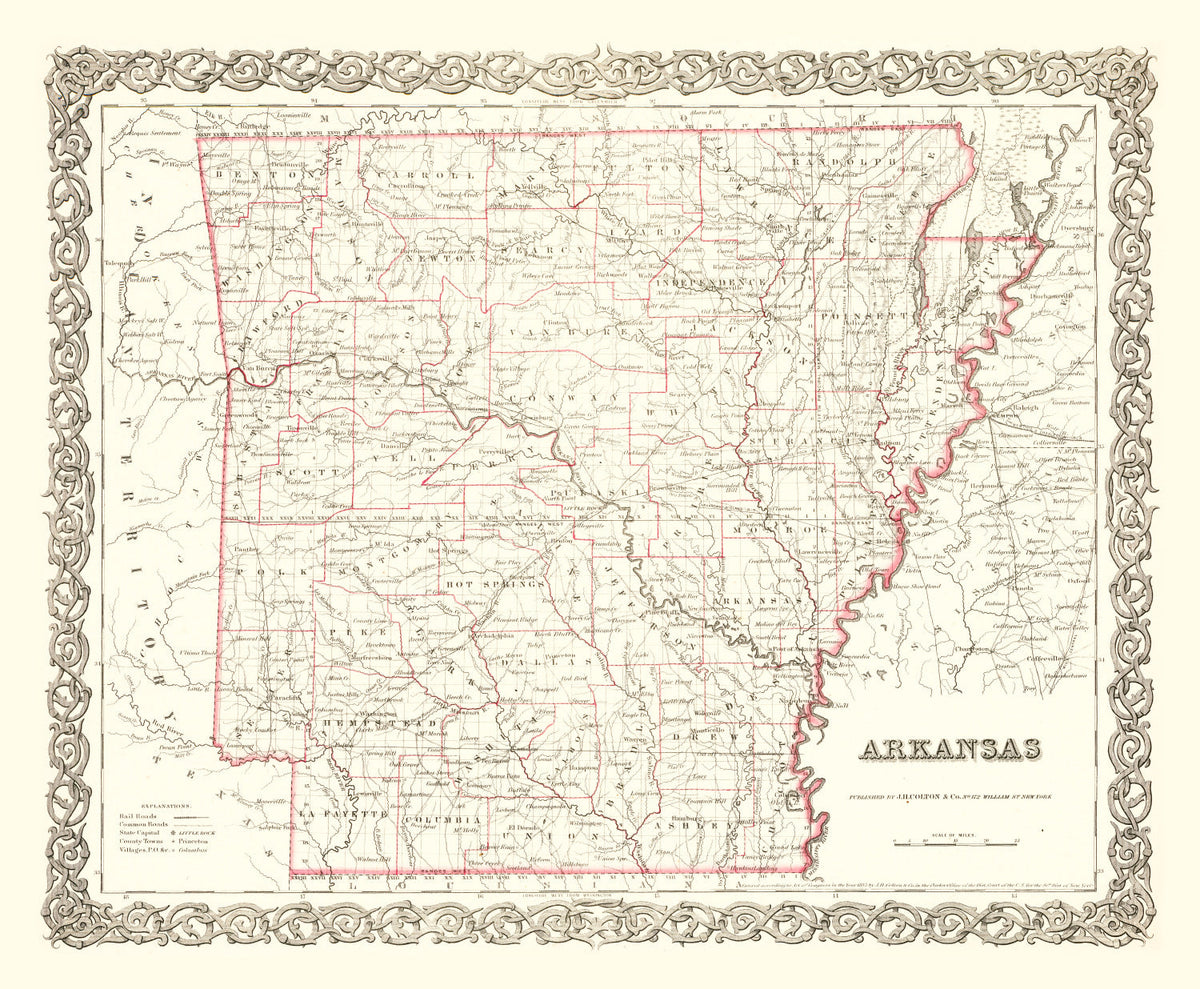 Vintage Map of Arkansas 1855