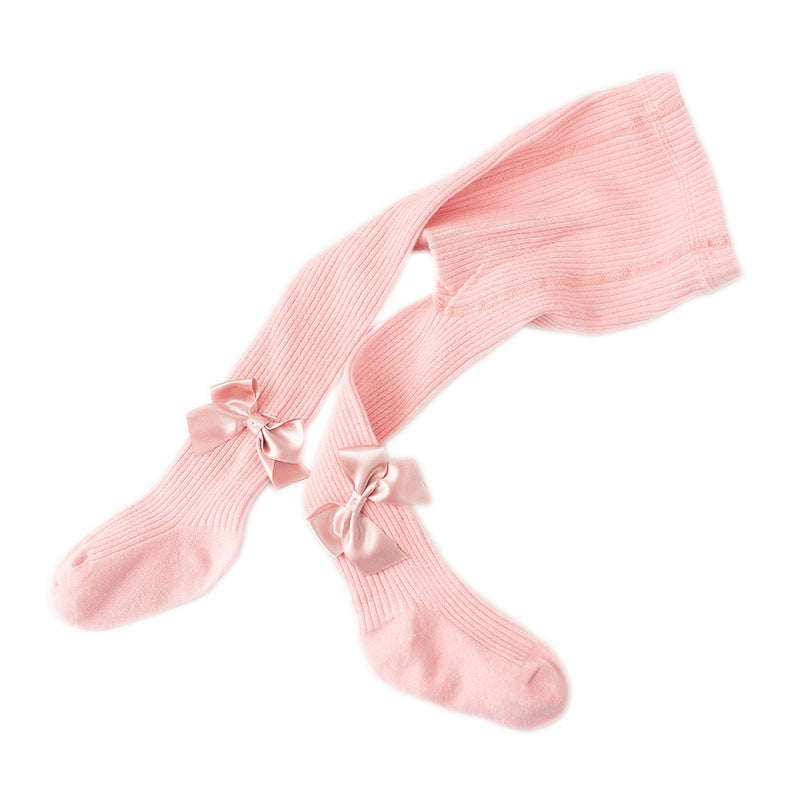Spring And Autumn New Children's Pantyhose Bow Cotton White Baby Socks Medium Thick Foreign Girl Leggings