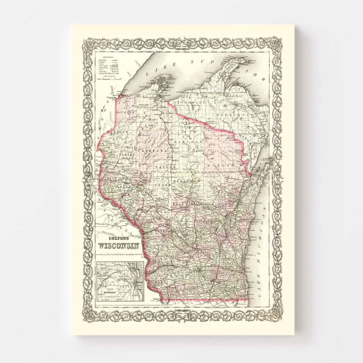 Vintage Map of Wisconsin 1878