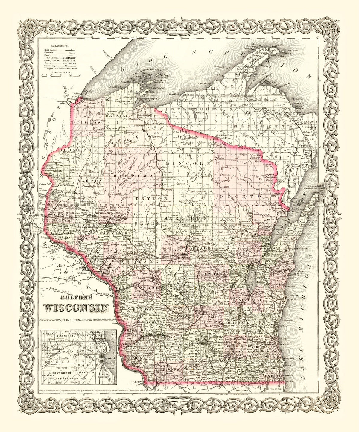 Vintage Map of Wisconsin 1878