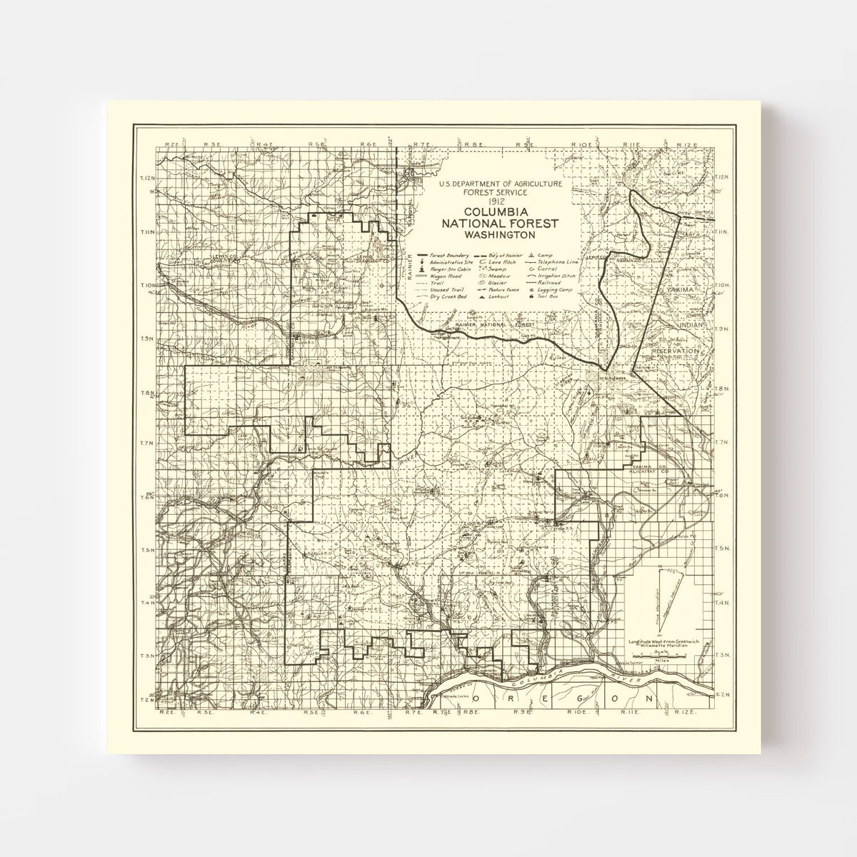 Vintage Columbia National Forest Map 1913