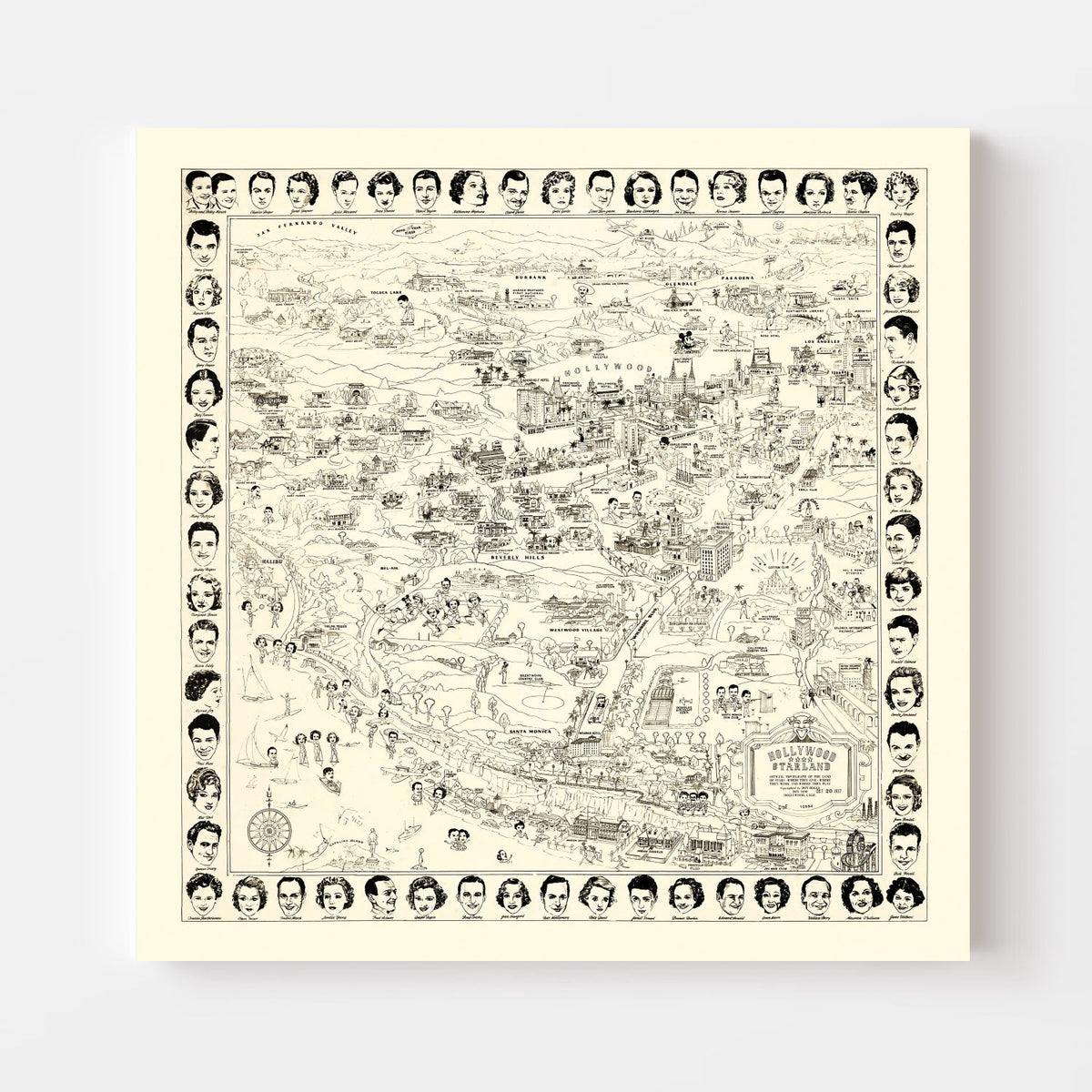 Vintage Los Angeles Movie Star Map 1937