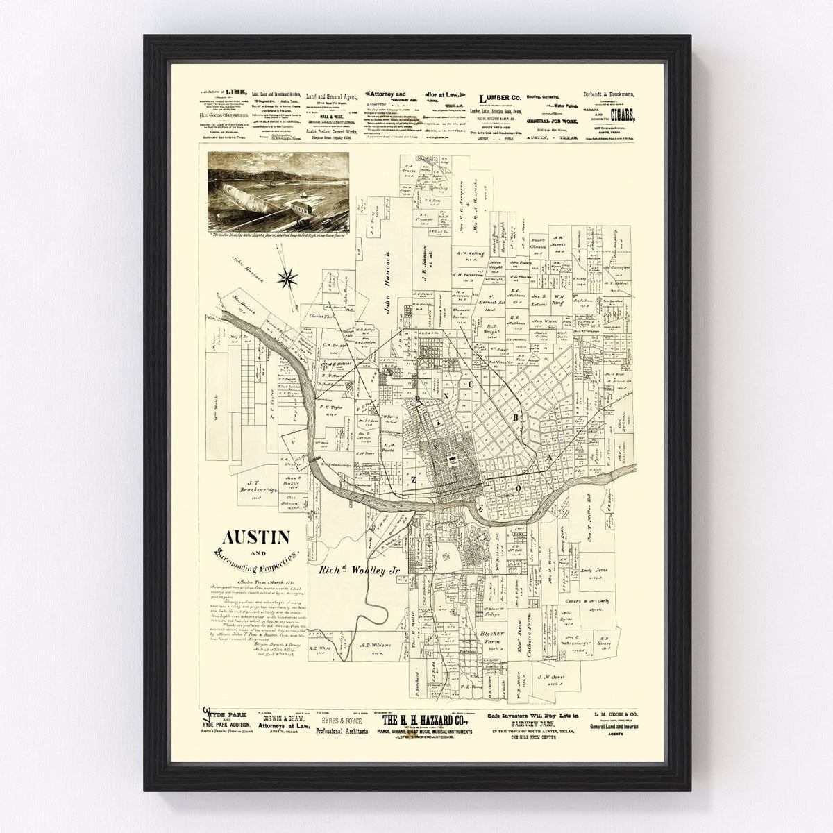 Vintage Map of Austin, Texas 1891