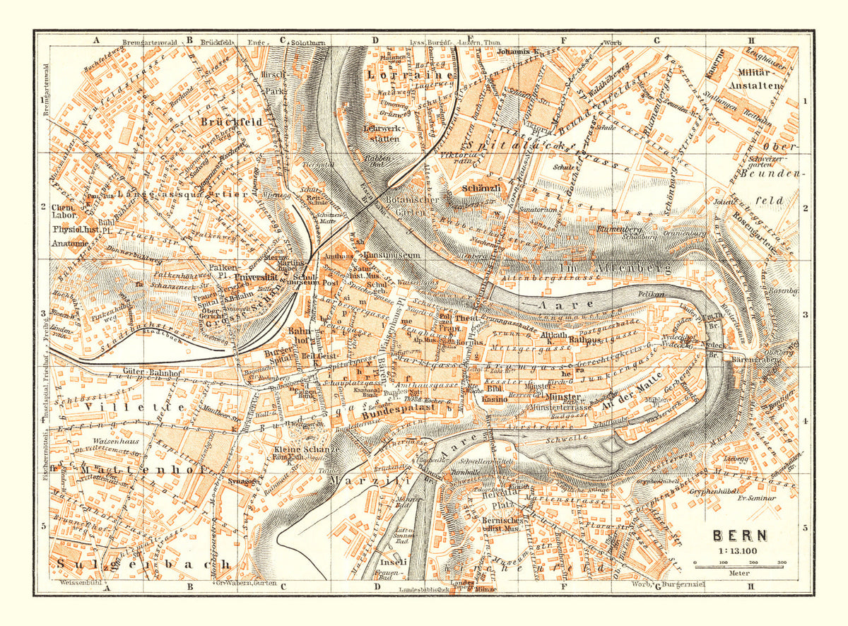 Vintage Map of Bern, Switzerland 1927