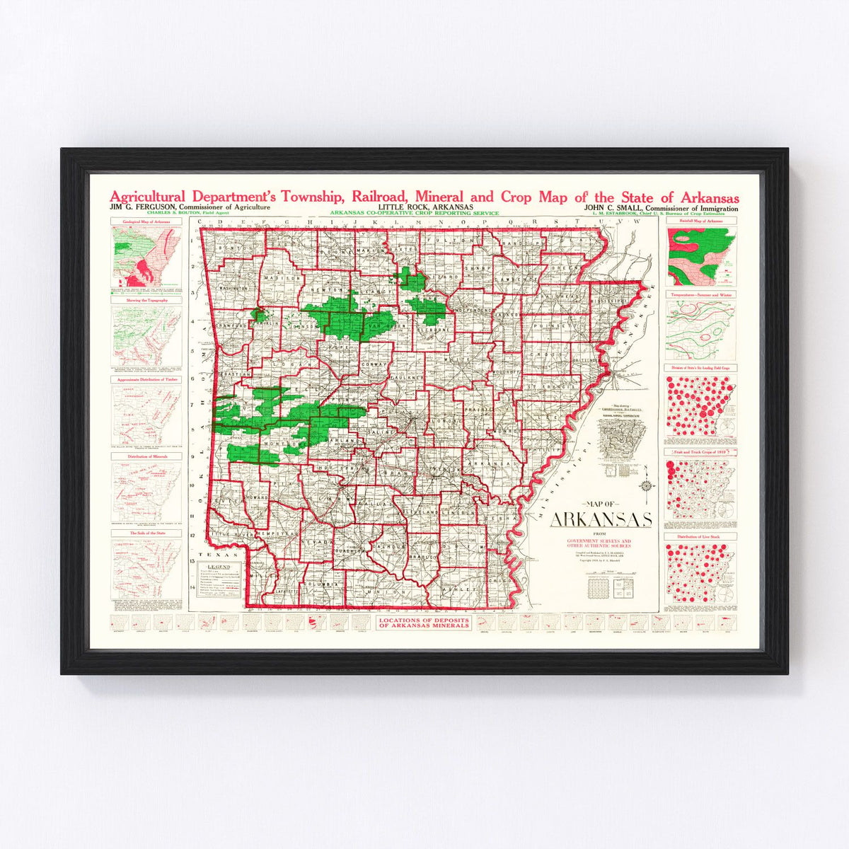 Vintage Map of Arkansas 1919