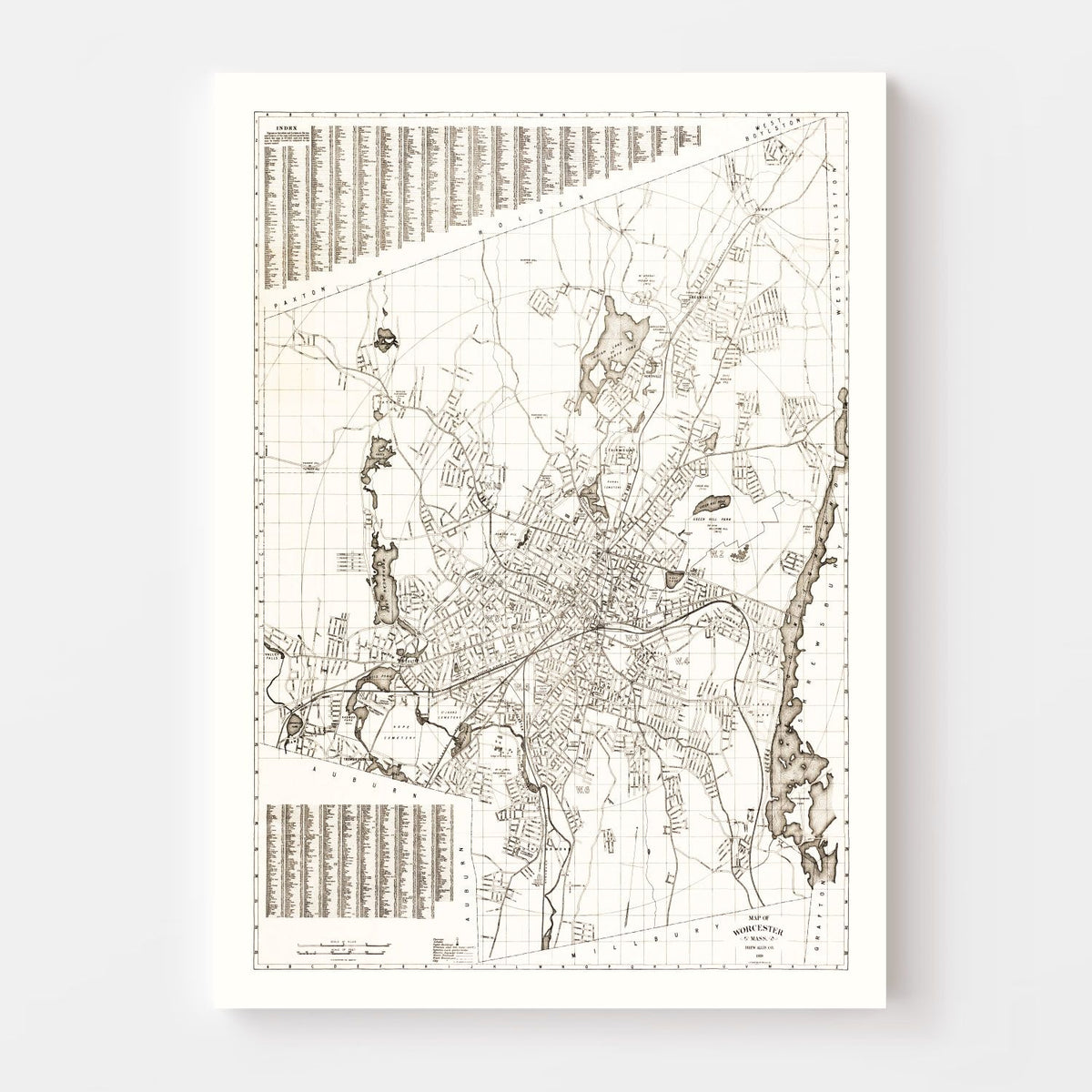 Vintage Map of Worcester, Massachusetts 1919