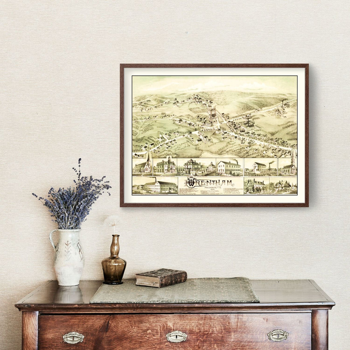 Vintage Map of Wrentham, Massachusetts 1888