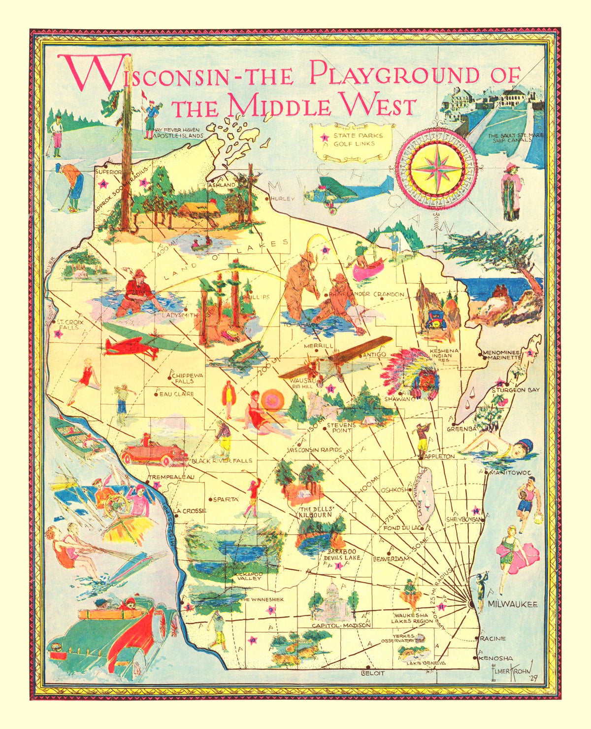 Vintage Map of Wisconsin 1929