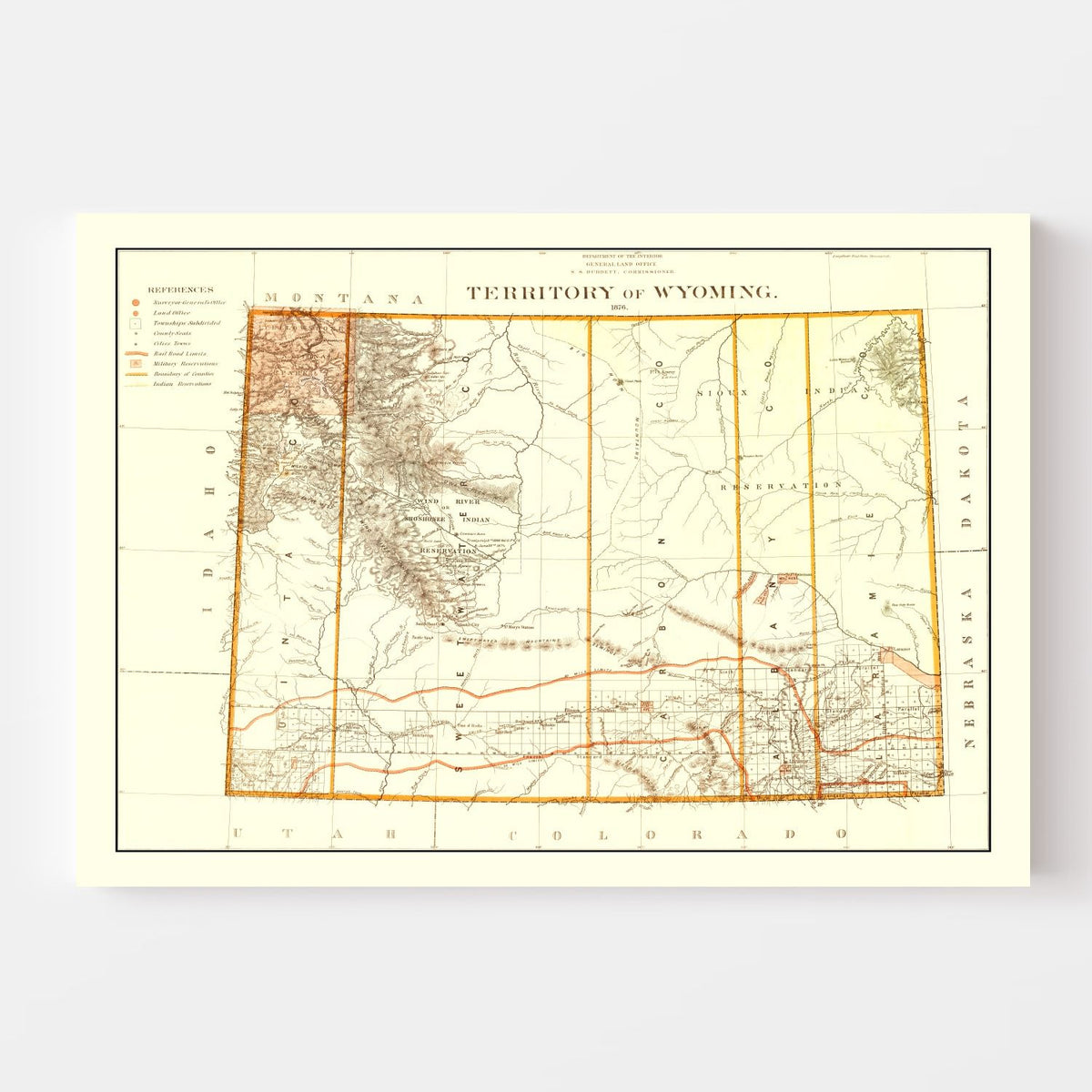 Vintage Map of Wyoming 1876