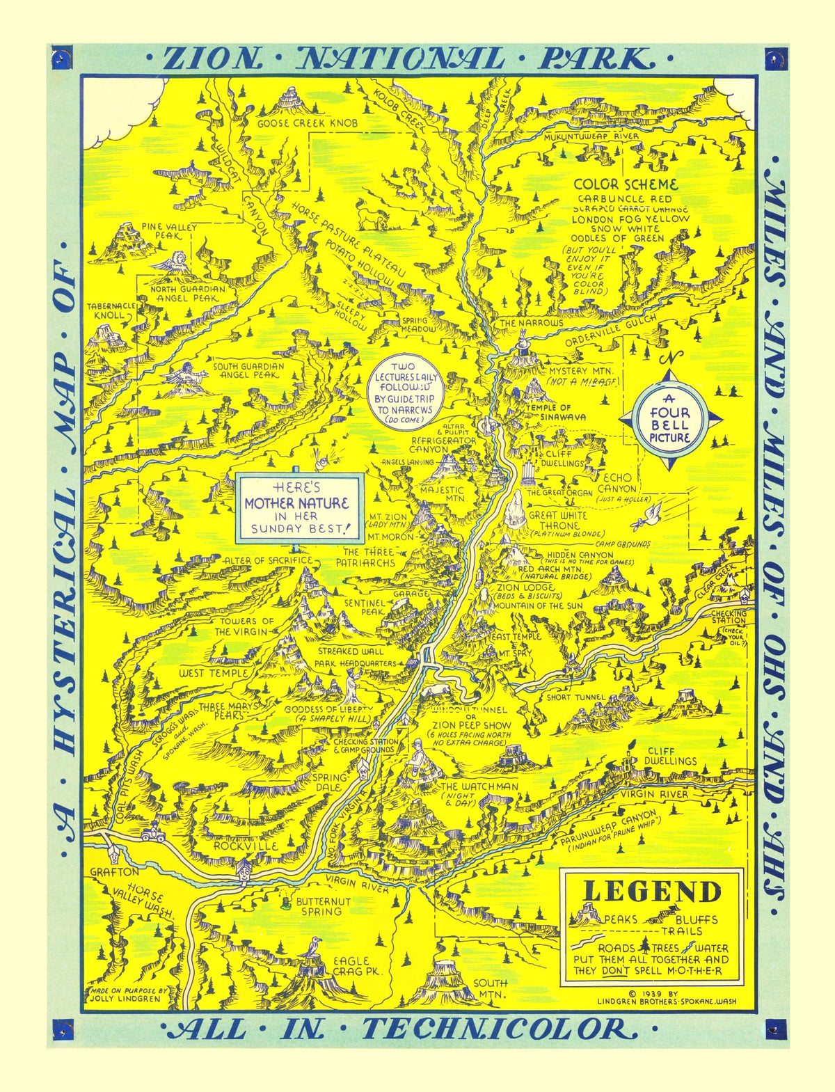 Vintage Map of Zion National Park, 1939
