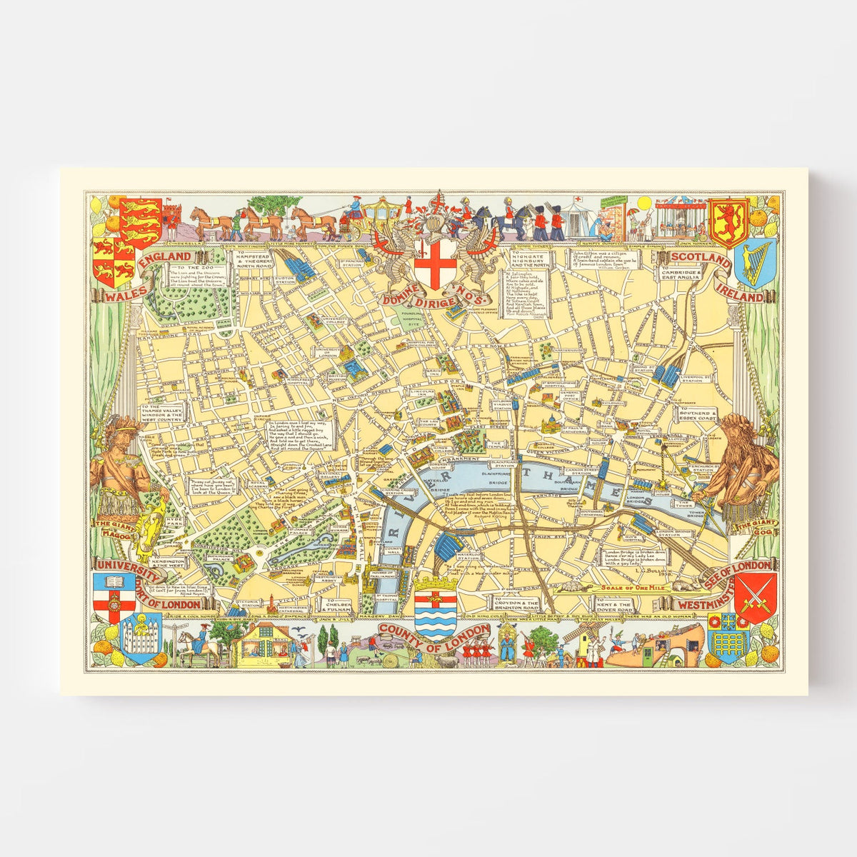 Vintage Children's Map of London, England 1938