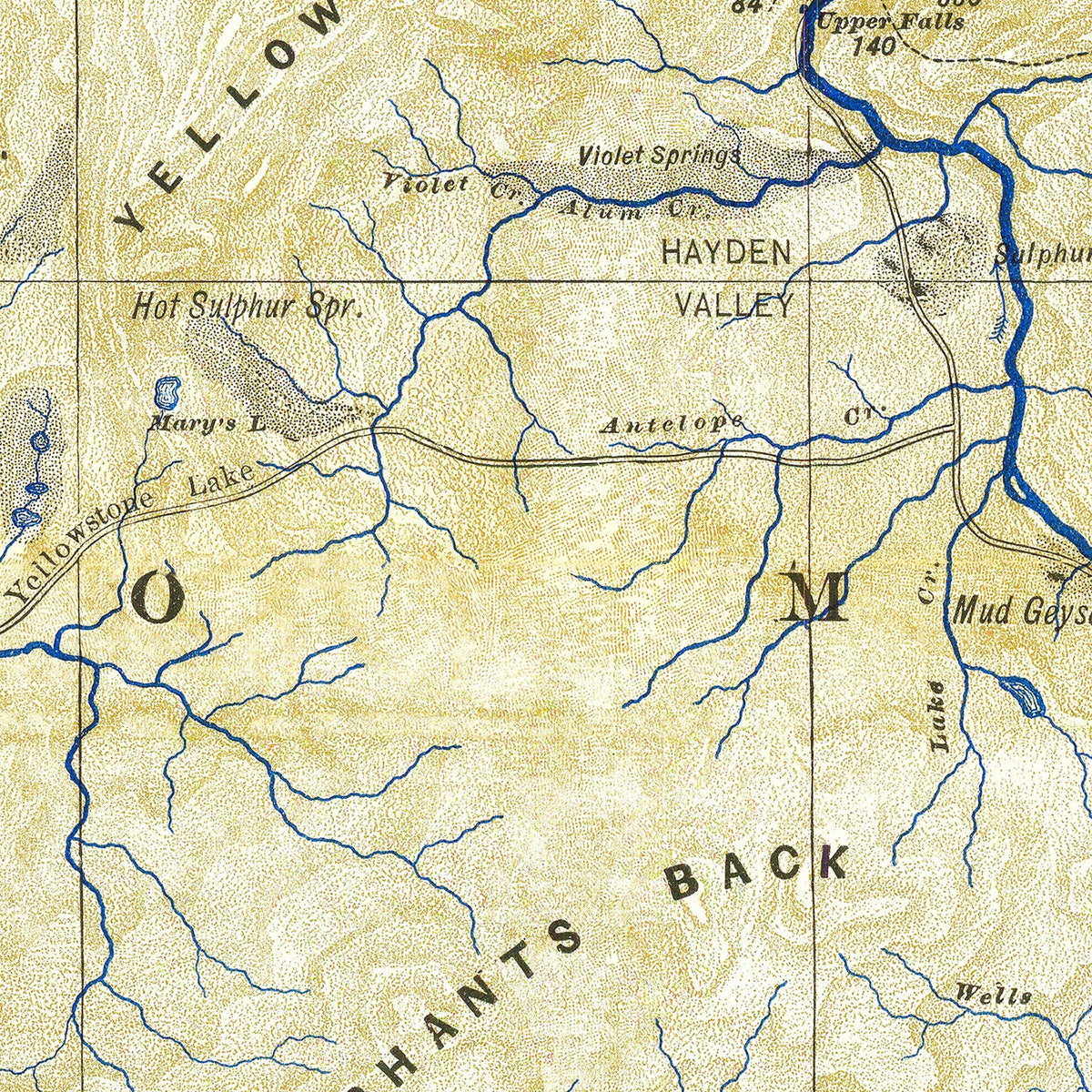 Vintage Map of Yellowstone National Park, 1882