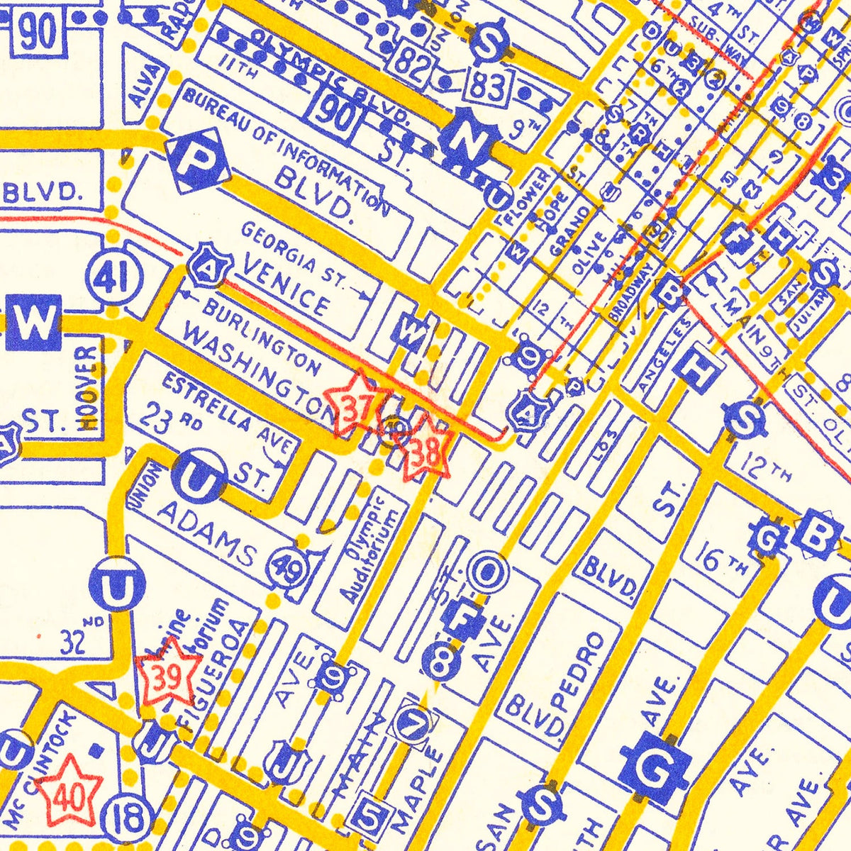 Vintage Map of Los Angeles, California 1946