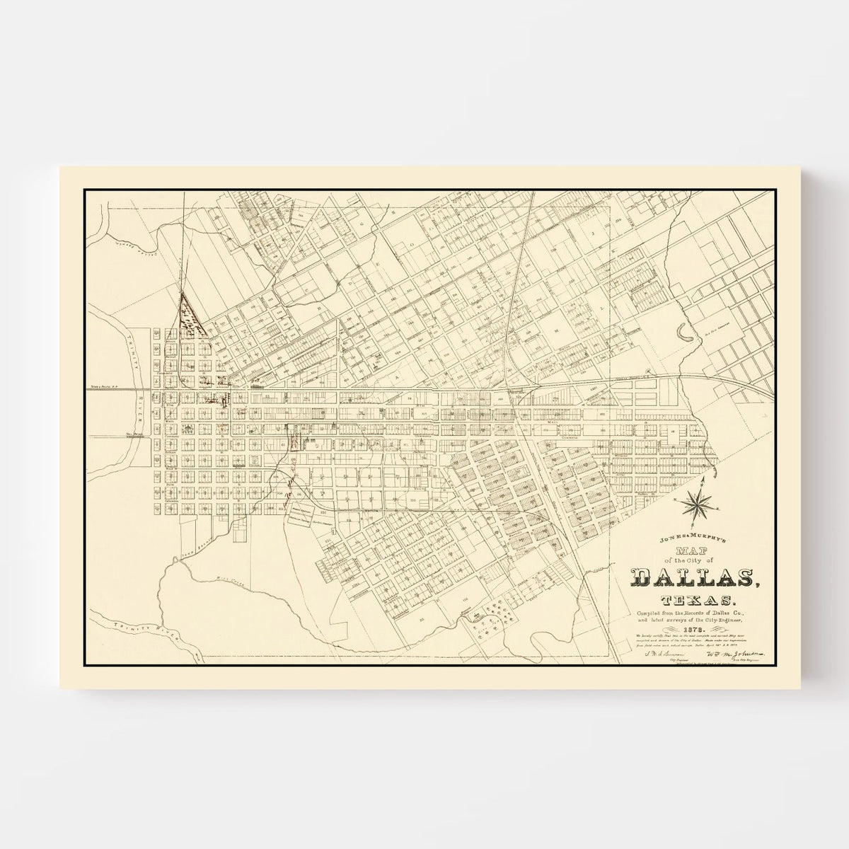 Vintage Map of Dallas, Texas 1878