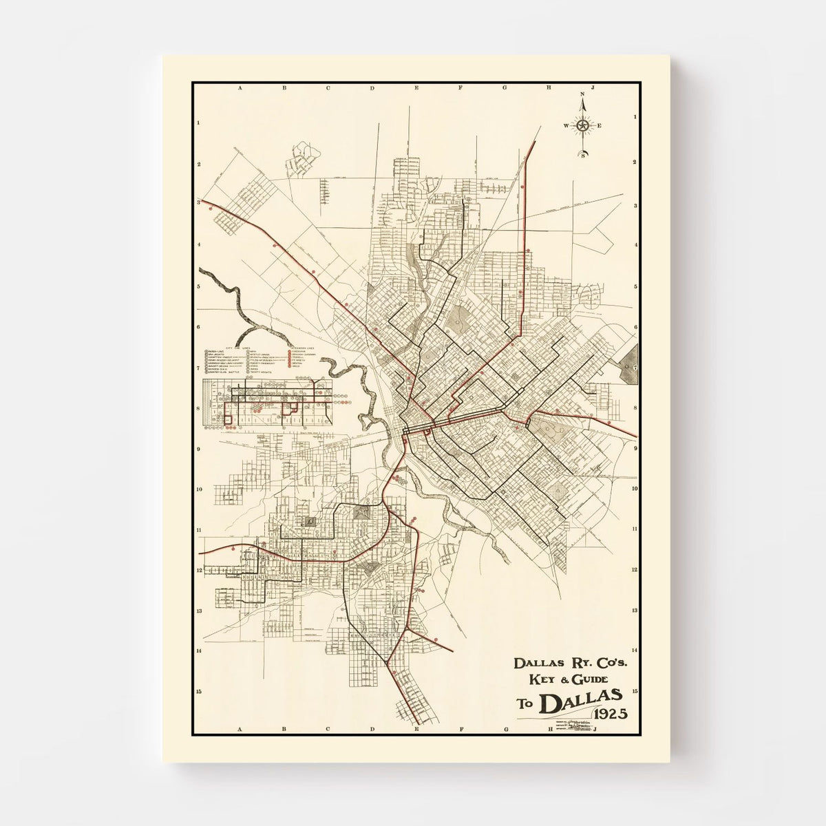 Vintage Map of Dallas, Texas 1925