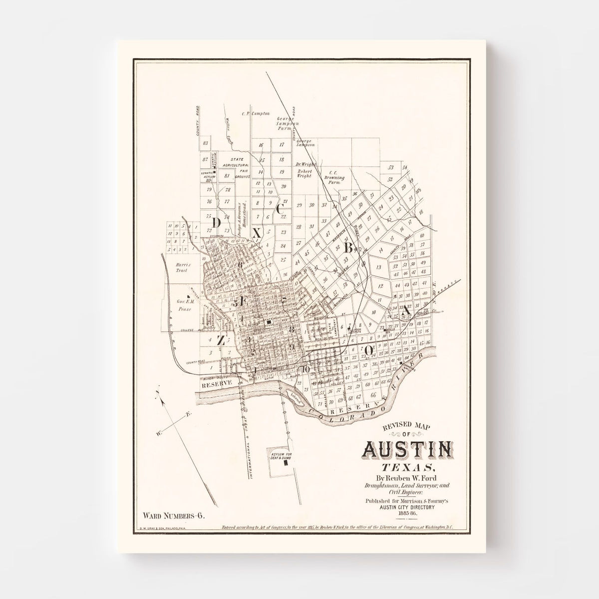 Vintage Map of Austin, Texas 1885