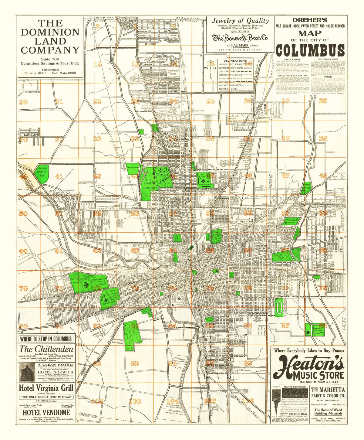 Vintage Map of Columbus, Ohio 1916