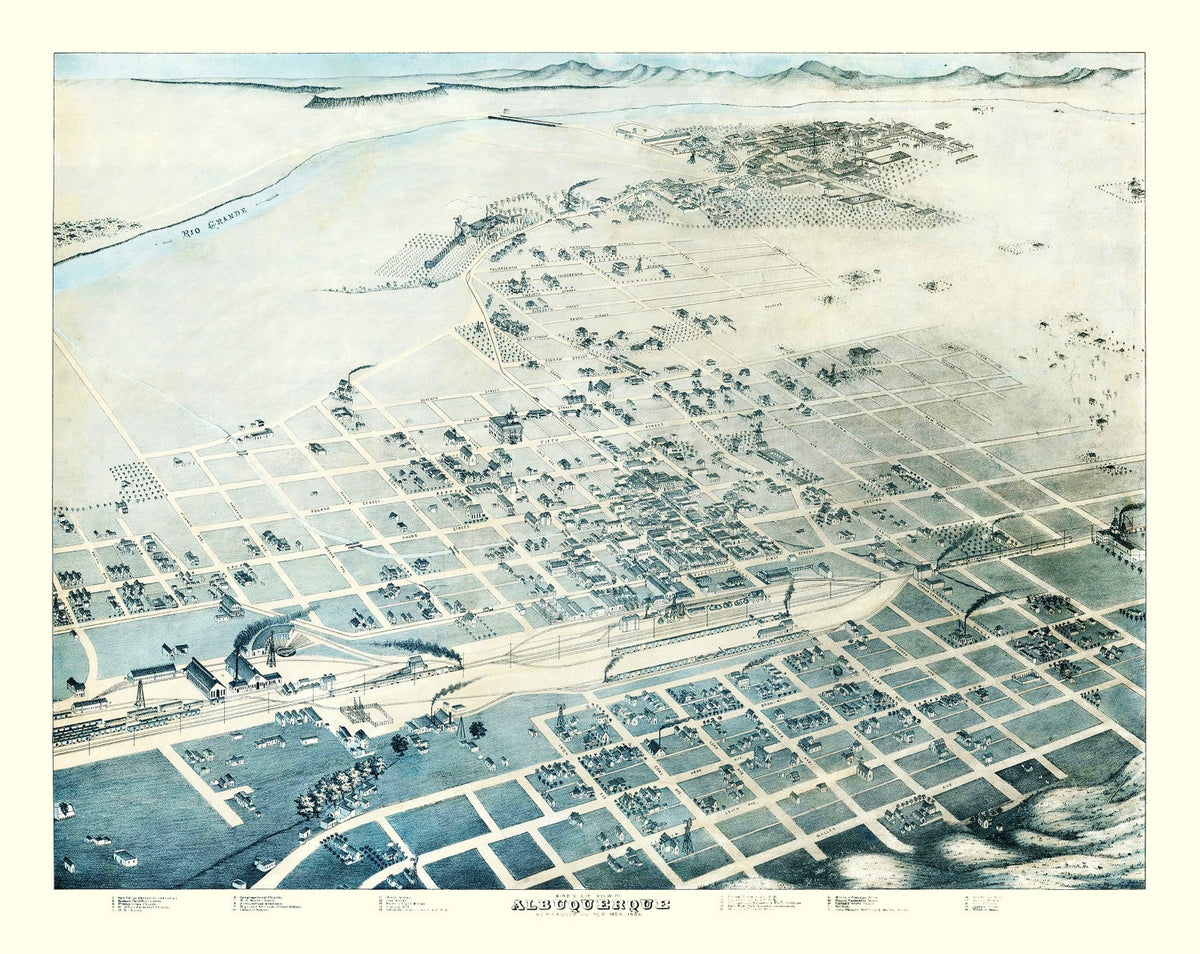 Vintage Map of Albuquerque, New Mexico 1886