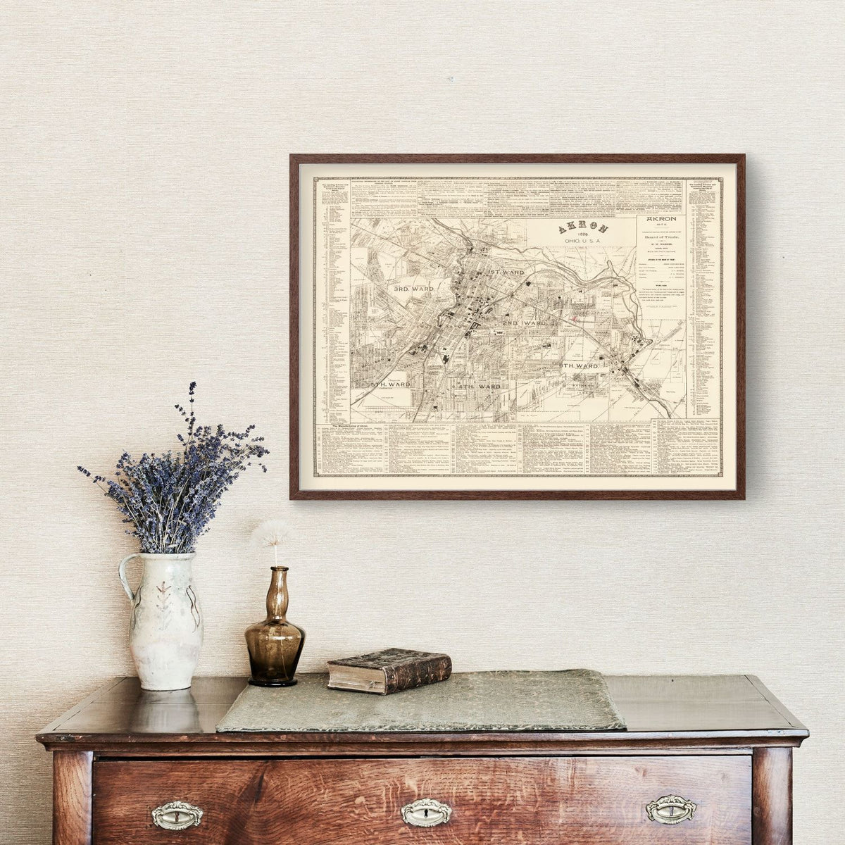 Vintage Map of Akron, Ohio 1889