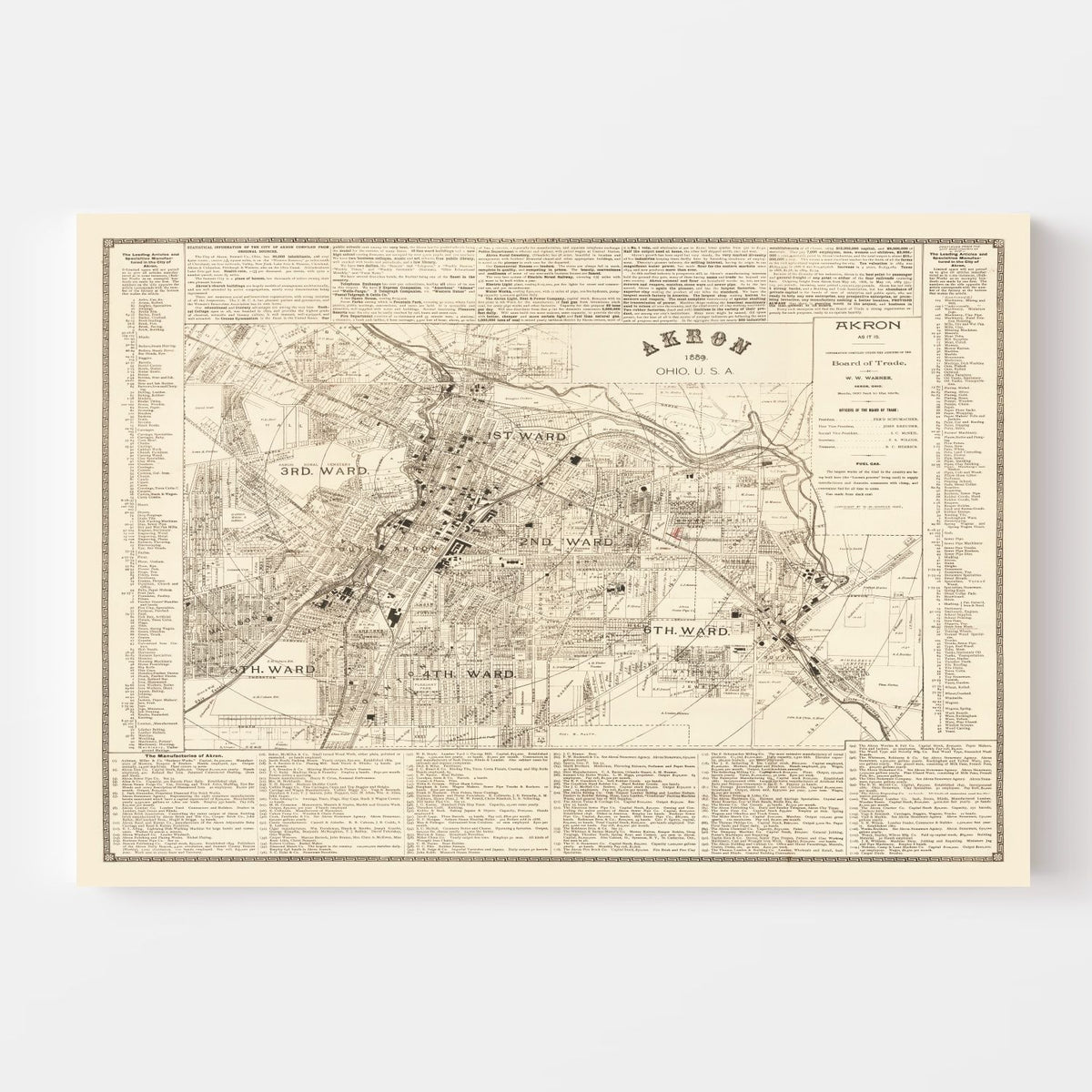 Vintage Map of Akron, Ohio 1889