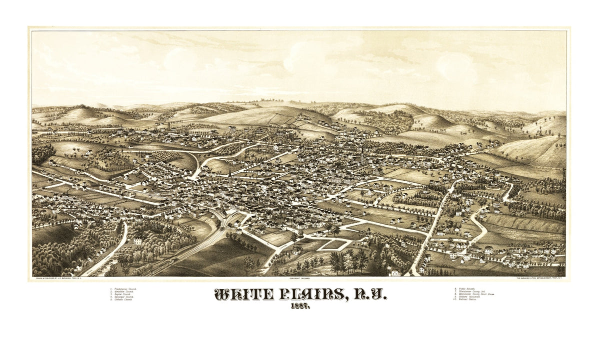 Vintage Map of White Plains, New York 1887
