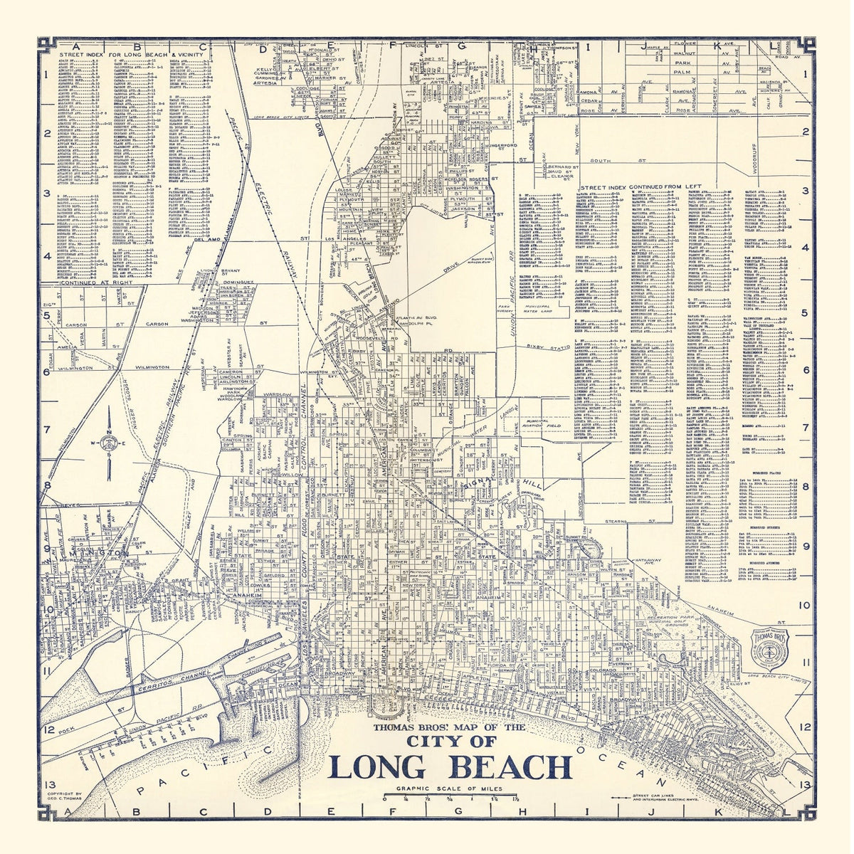 Vintage Map of Long Beach, CA Business Section 1938